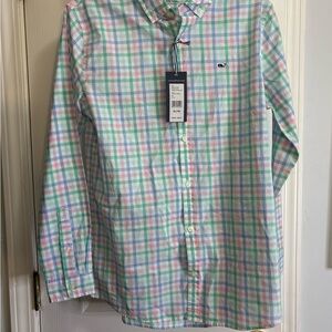Vineyard Vines Long Sleeve Palm Beach Plaid Whale Button Up Shirt Sz XL 18 #965